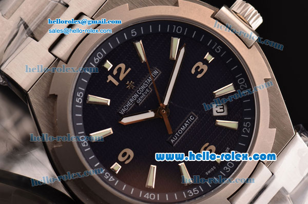 Vacheron Constantin Overseas Swiss ETA 2836 Automatic Steel Case with Blue Dial Titanium Bezel and Stick Markers - Click Image to Close